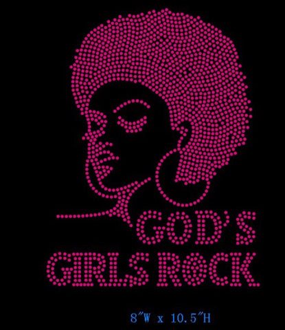 WHOLESALE PREMIUM RHINESTONE BLING IRON/HEAT PRESS ON TRANSFER - GOD'S GIRLS ROCK