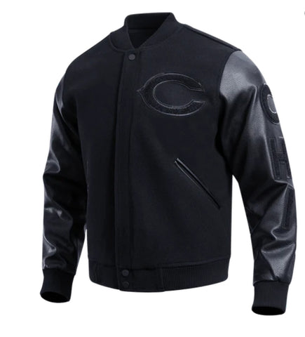 NFL CHICAGO BEARS TRIPLE BLACK LOGO MEN'S VARSITY JACKET