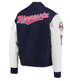 Minnesota Twins Logo Blue Wool & White Leather Sleeves Varsity Letterman Jacket
