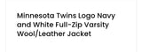 Minnesota Twins Logo Blue Wool & White Leather Sleeves Varsity Letterman Jacket