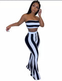  2020 Hot strapless tube crop top high waist flared pants striped women clothing two piece set