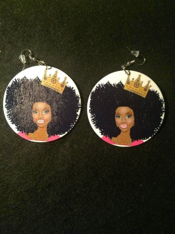 African American wood Earrings - Queen with Crown