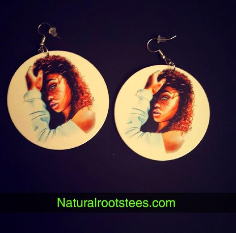African American wood Earrings -  Queen with Freckles
