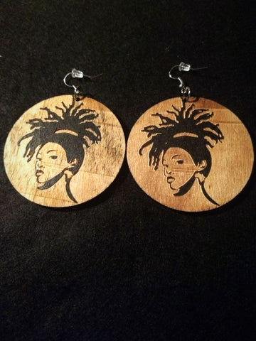 African American Engraved wood Earrings - Pony Locks