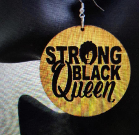 African American Engraved wood Earrings - Strong Black Queen