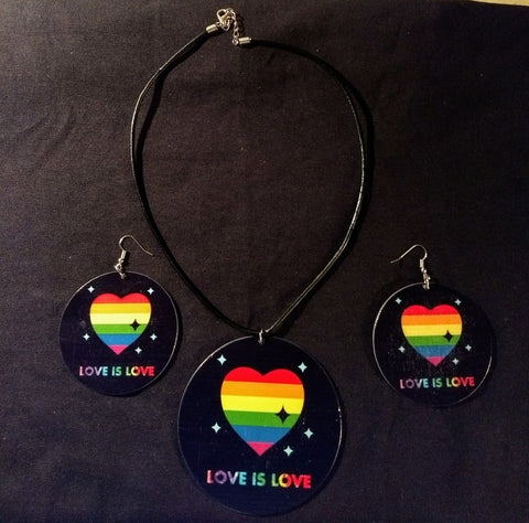 Love is Love wood Earrings and necklace set- LGBTQ+
