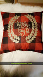 Buffalo plaid merry and bright decorative pillow