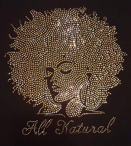 WHOLESALE PREMIUM RHINESTONE BLING IRON/HEAT PRESS ON TRANSFER - ALL NATURAL AFRO QUEEN